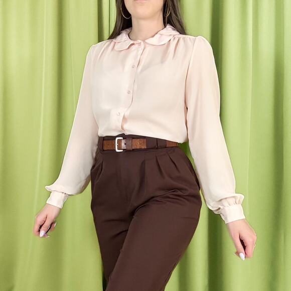 80s Vintage Pastel Pink Flower Petal Peter Pan Collar Blouse - Picture 1 of 6
